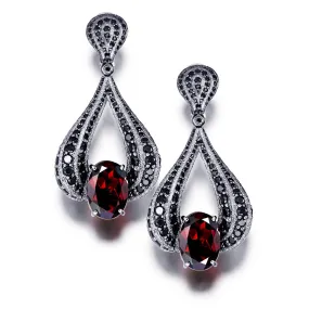 Gold Twist Earrings With Garnet & Black Spinel