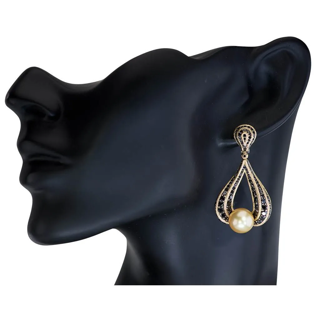 Gold Twist Earrings With Golden Pearls & Diamonds