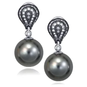 Gold Twist Petite Earrings With Tahitian Pearls & Diamonds