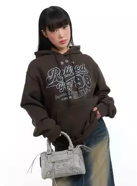 Graphic Lettering Drawstring Hoodie IJ411