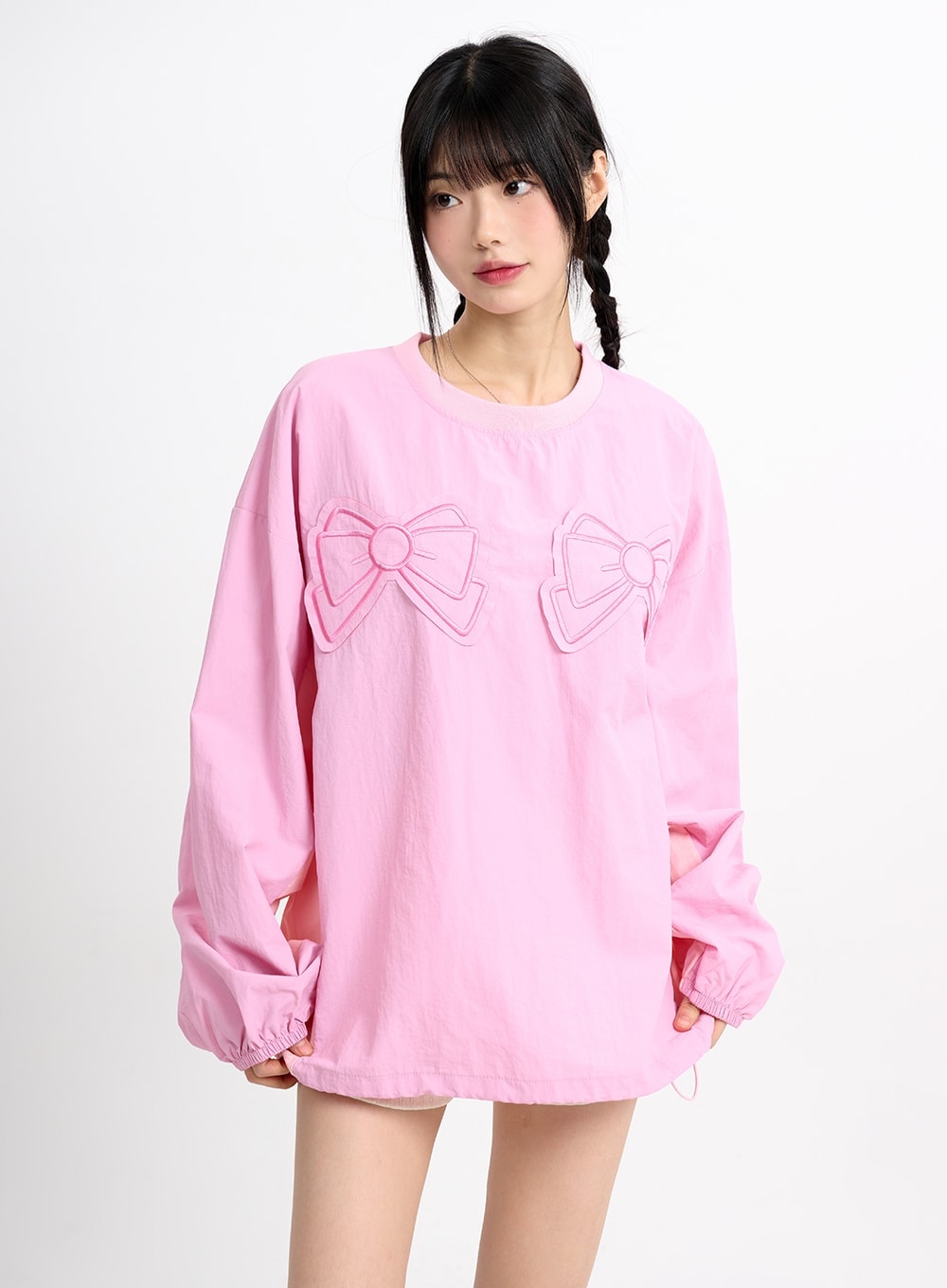 Graphic Ribbon Oversized Cotton Sweatshirt CM415