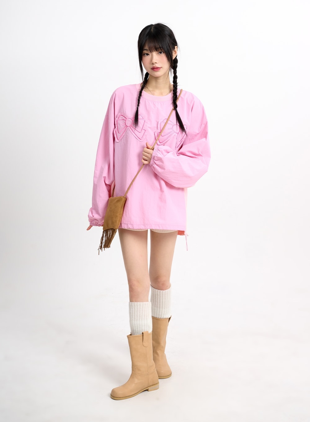 Graphic Ribbon Oversized Cotton Sweatshirt CM415