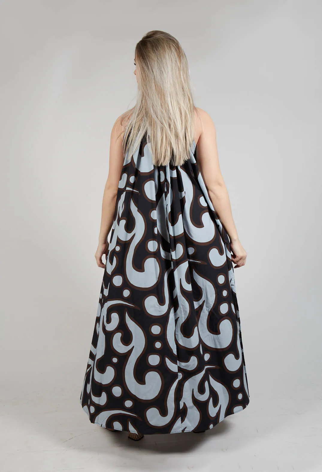 Halterneck Dress in Brown Print