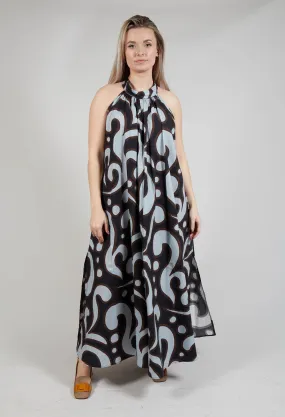 Halterneck Dress in Brown Print