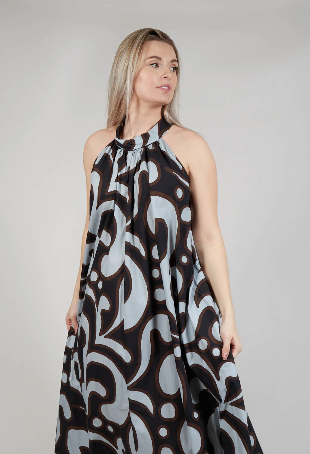 Halterneck Dress in Brown Print