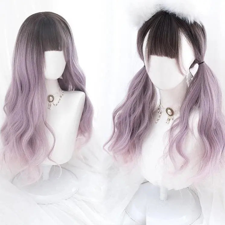 Harajuku Cute Purple Dyed Black Gradient Lolita Long Curly Hair MK15869