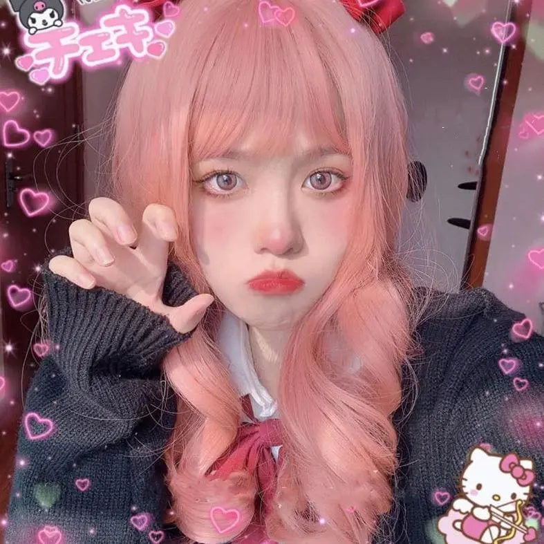 Harajuku Sweet Pink Lolita JK Long Curly Hair MK15773