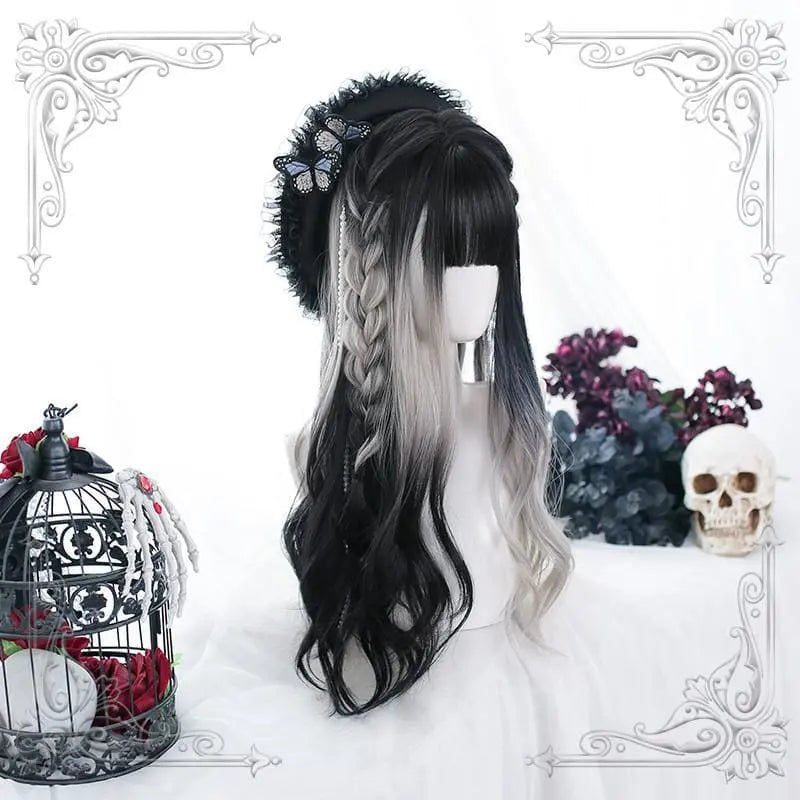 Irregular Black Grey Gradient Long Curly Wig MK16461