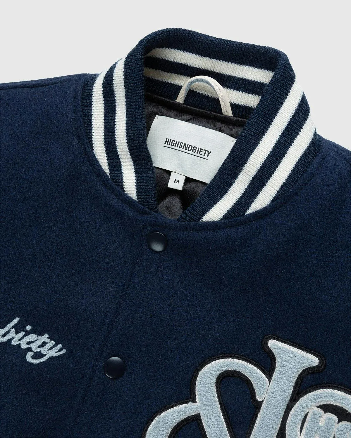 Jacob & Co. x Highsnobiety – Logo Varsity Jacket Navy Creme | Highsnobiety Shop