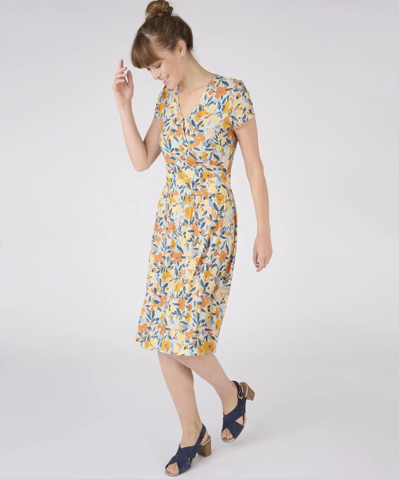 Jersey Print Mock Wrap Dress