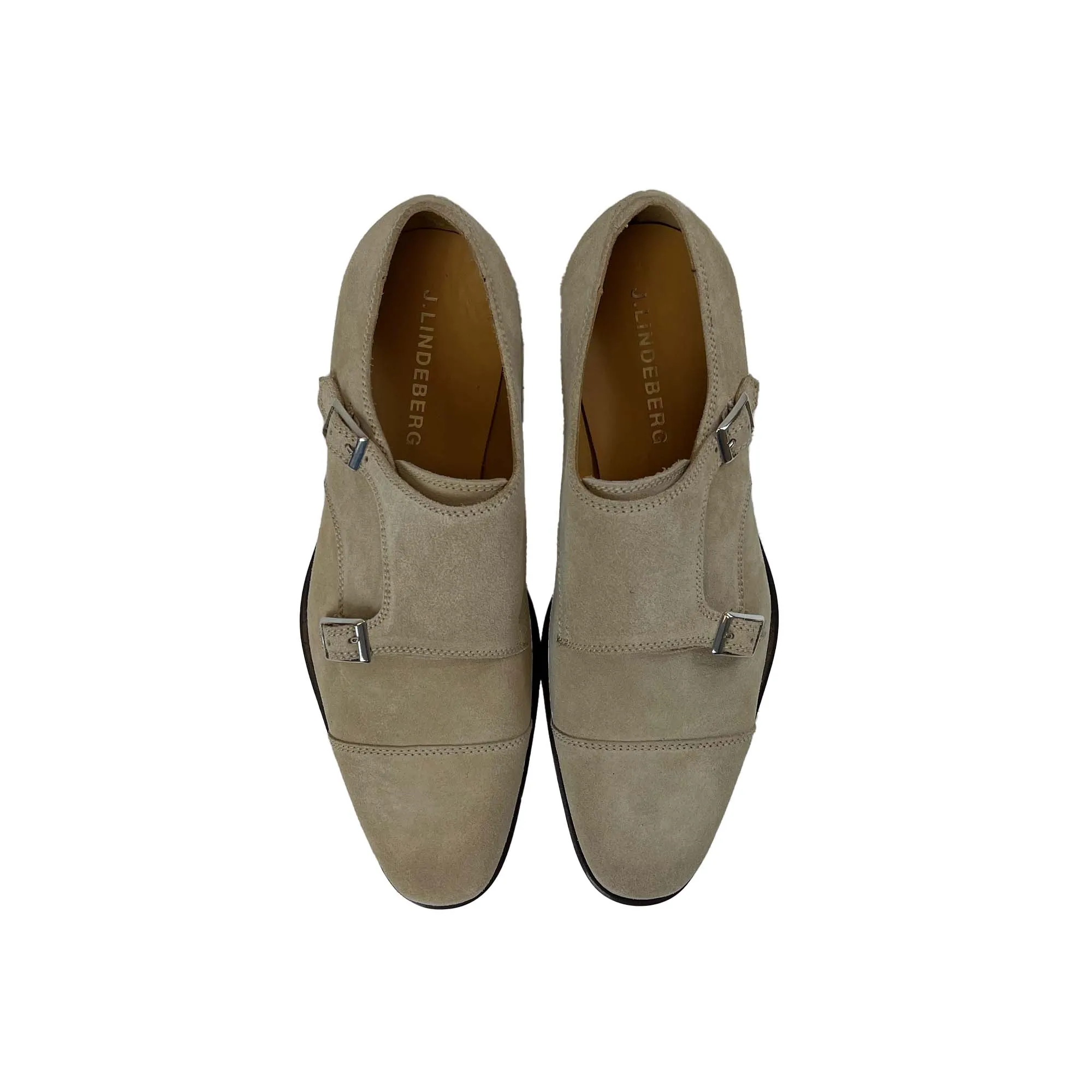 J.Lindeberg Mens Eng Double Monk Italian Suede Shoes - LATTE BEIGE