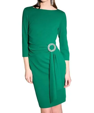 Joseph Ribkoff Buckle Sheath Dress In True Emerald