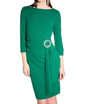 Joseph Ribkoff Buckle Sheath Dress In True Emerald