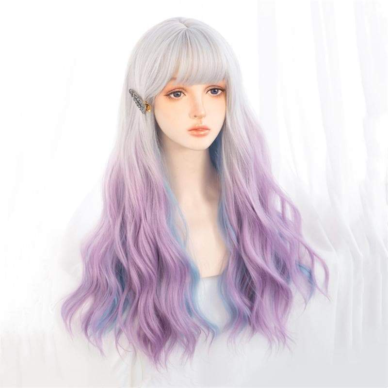 Kawaii 3 Colors eGirl Lolita Purple White Blue Gradient Big Wavy Long Curly Wig MM1664