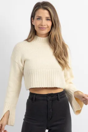 KHLOE CREAM SLIT SLEEVE SWEATER