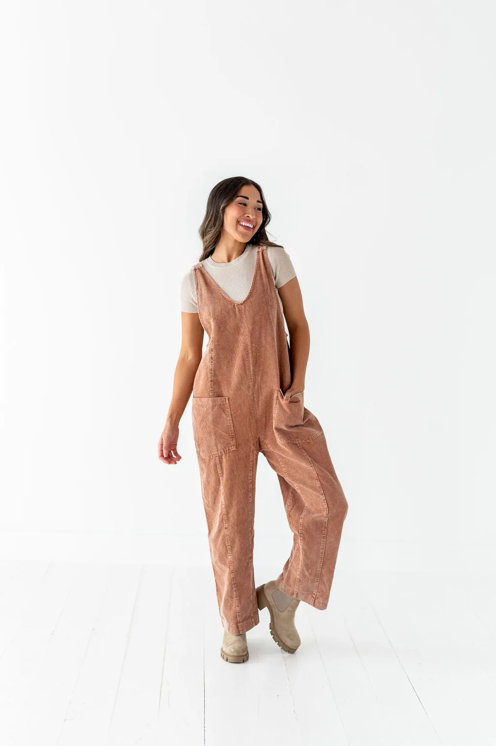 Kit Corduroy Overalls in Baked Clay