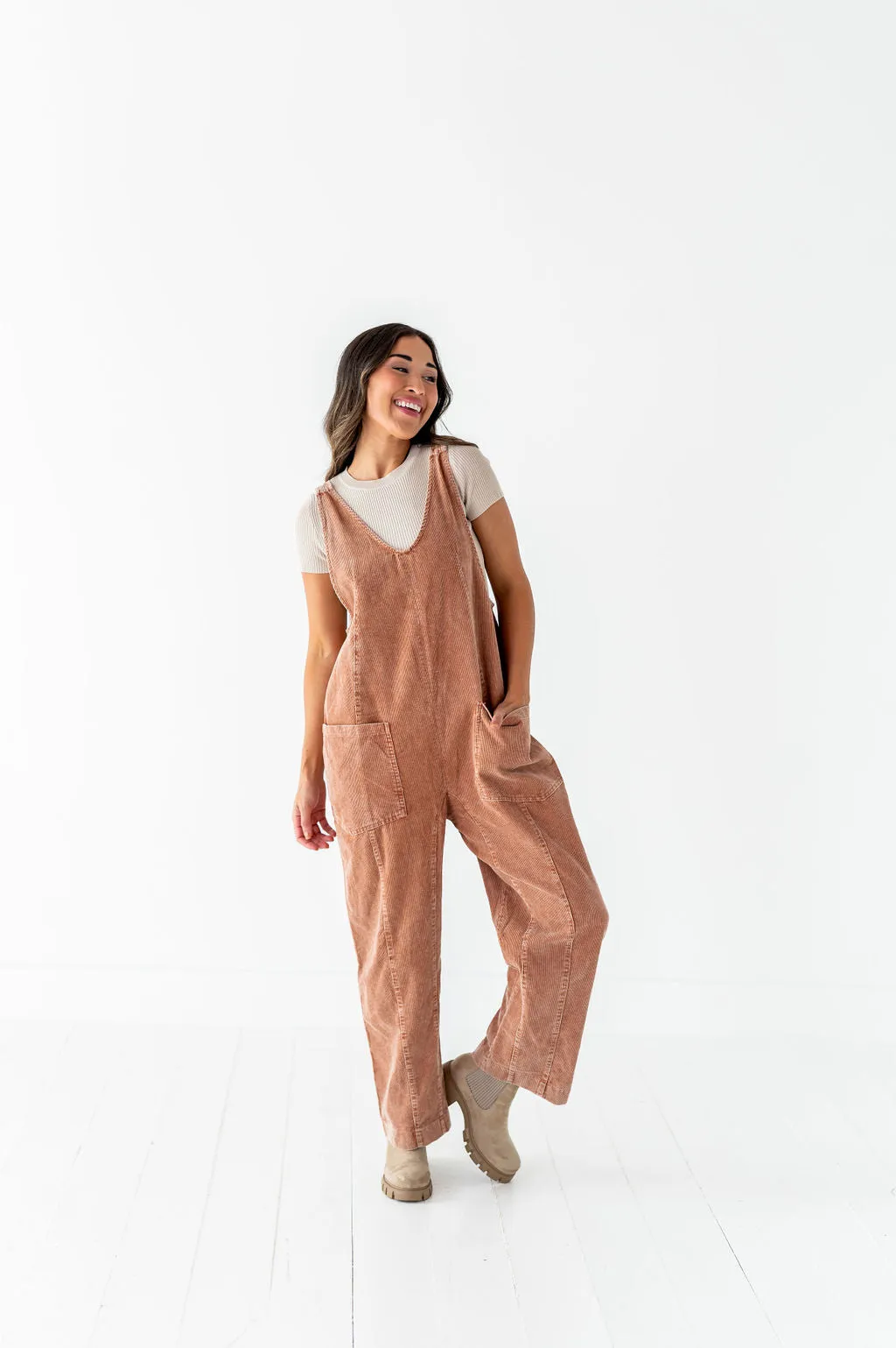 Kit Corduroy Overalls in Baked Clay