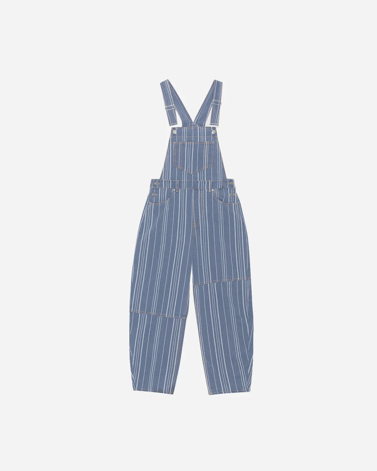 Light Stripe Denim Overalls - Mid Blue Stone