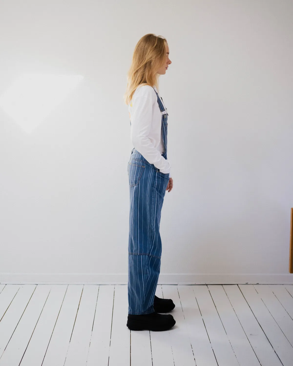 Light Stripe Denim Overalls - Mid Blue Stone