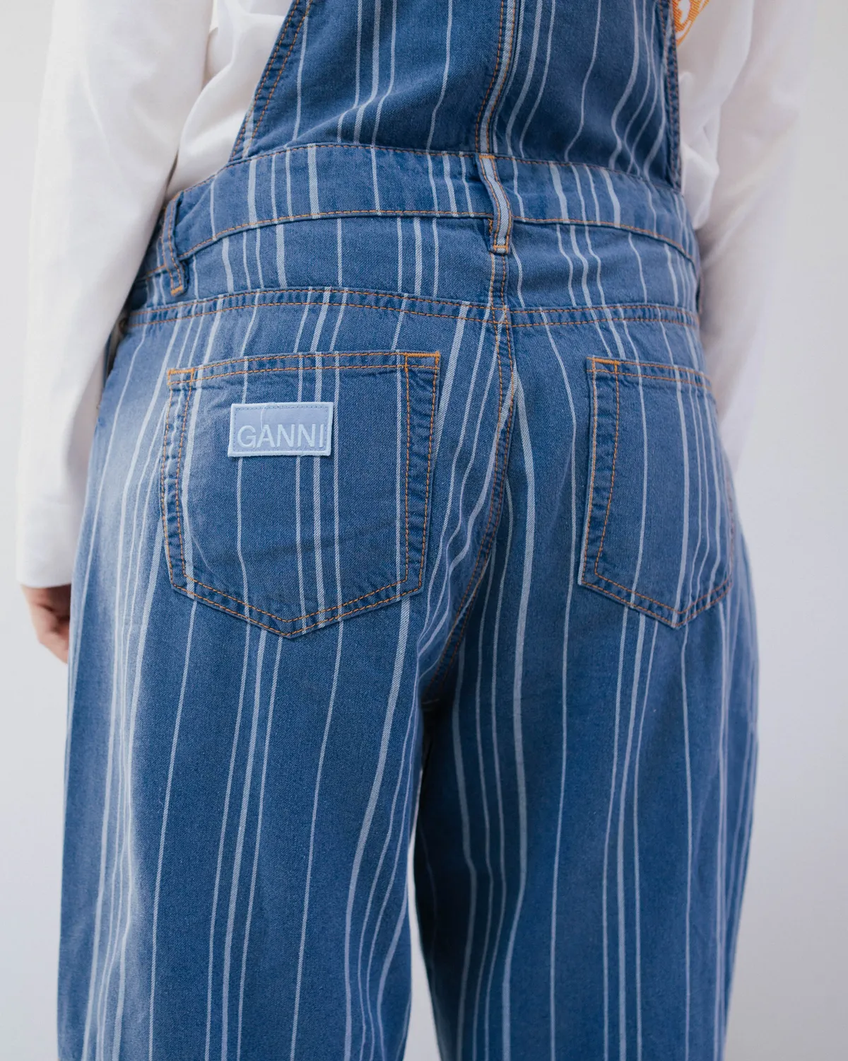 Light Stripe Denim Overalls - Mid Blue Stone