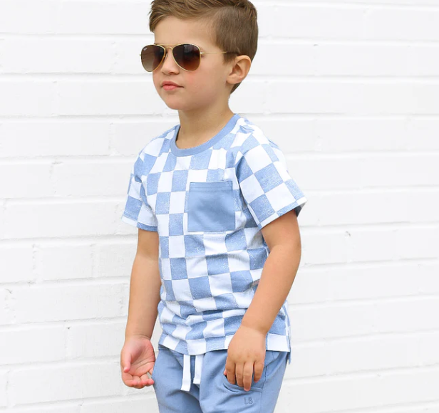 Little Bipsy - Checkered Tee - Sky Blue