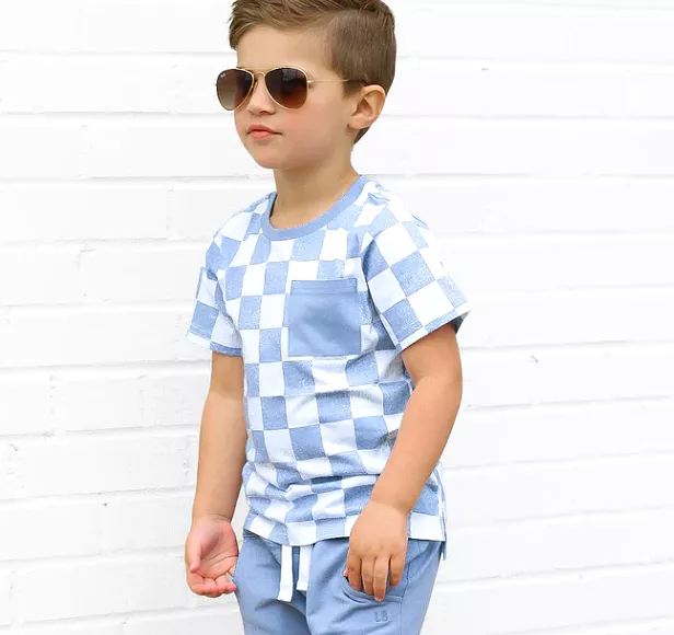 Little Bipsy - Checkered Tee - Sky Blue