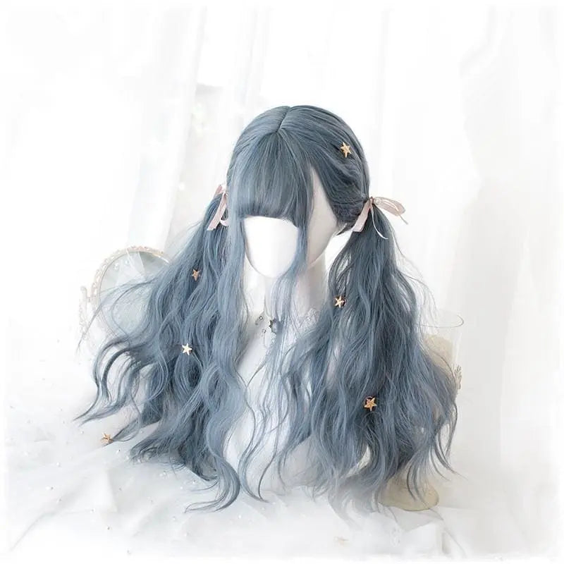 Lolita Blue Gray Wavy Long Curly Wig MK15443