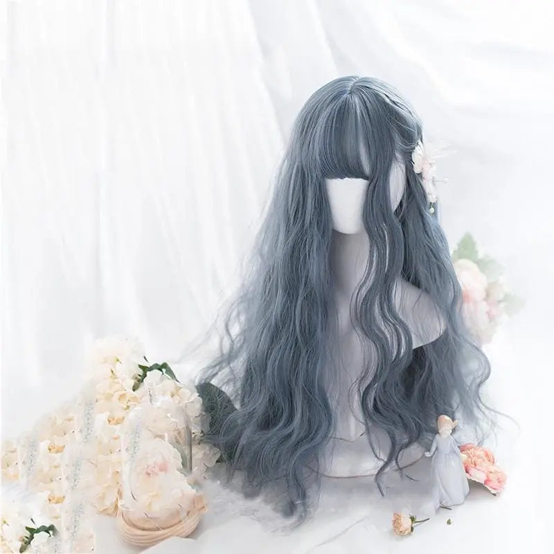 Lolita Blue Gray Wavy Long Curly Wig MK15443