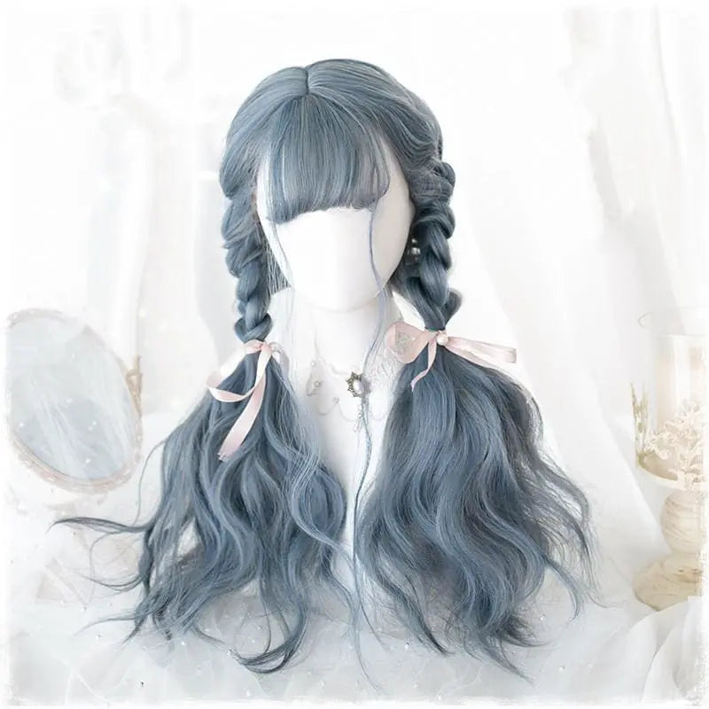 Lolita Blue Gray Wavy Long Curly Wig MK15443