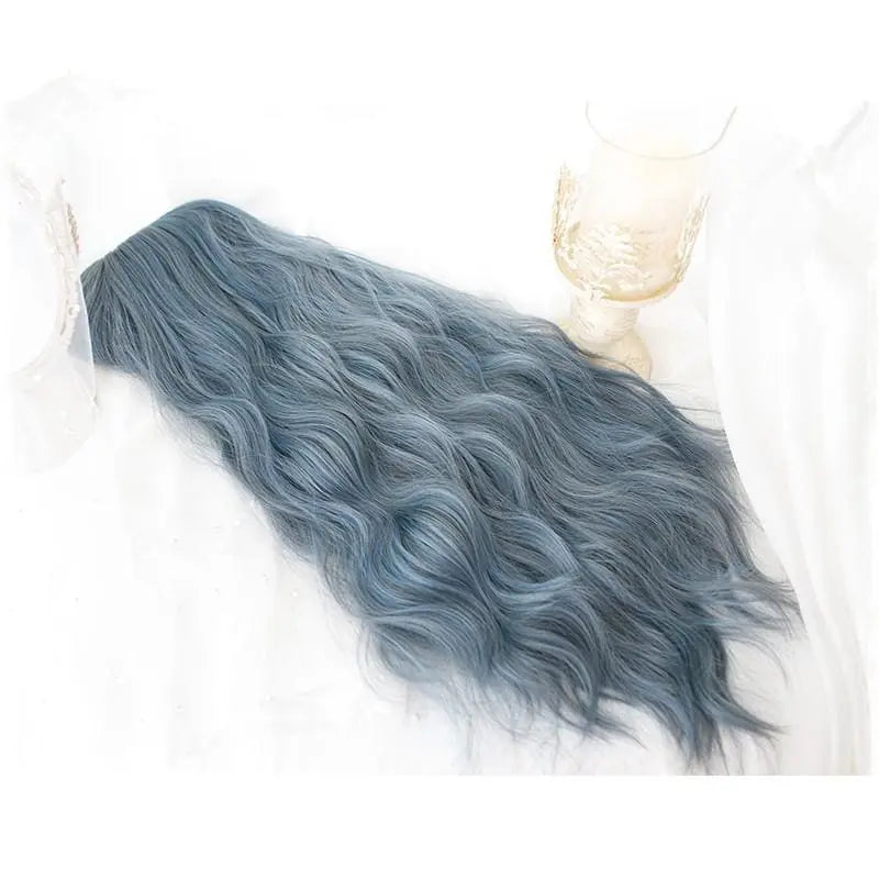 Lolita Blue Gray Wavy Long Curly Wig MK15443