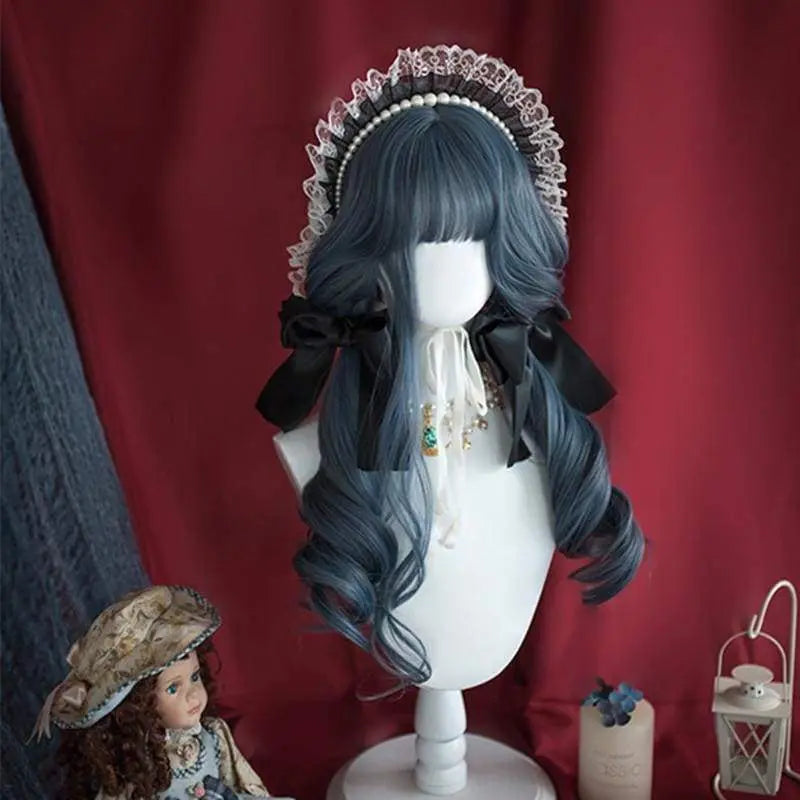 Lolita Fog Blue Long Curly Wig MK16298