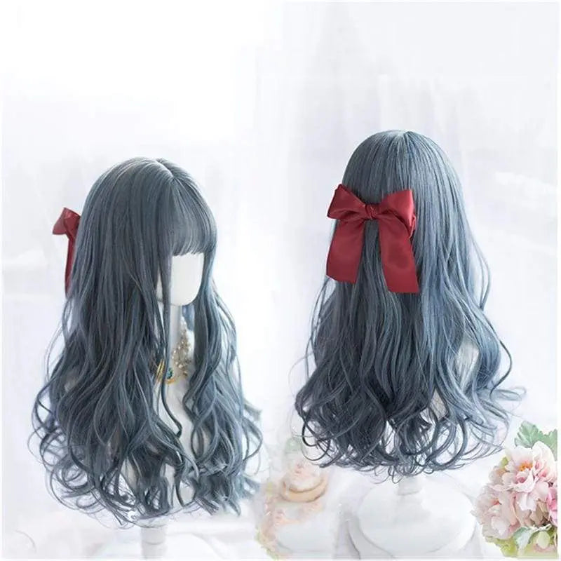 Lolita Fog Blue Long Curly Wig MK16298