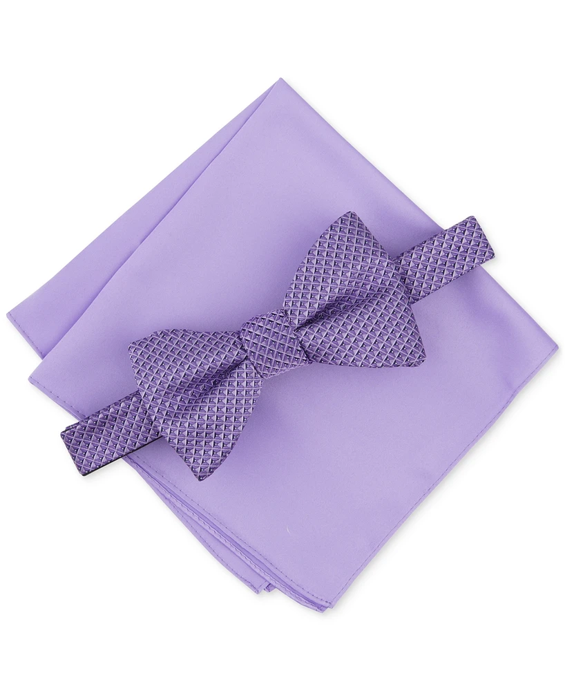 Macy's Alfani Men's Galway Mini-Chevron Bow Tie & Solid Pocket Square Set, Created for Macy's