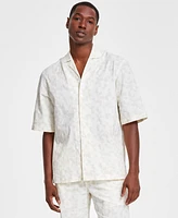 Macy's Alfani Men's Grand Regular-Fit Geo-Print Button-Down Seersucker Camp Shirt, Created for Macy's