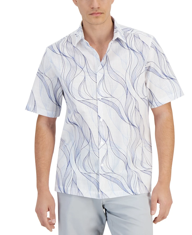 Macy's Alfani Men's Regular-Fit Abstract Wave-Print Button-Down Shirt, Created for Macy's