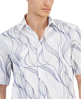 Macy's Alfani Men's Regular-Fit Abstract Wave-Print Button-Down Shirt, Created for Macy's