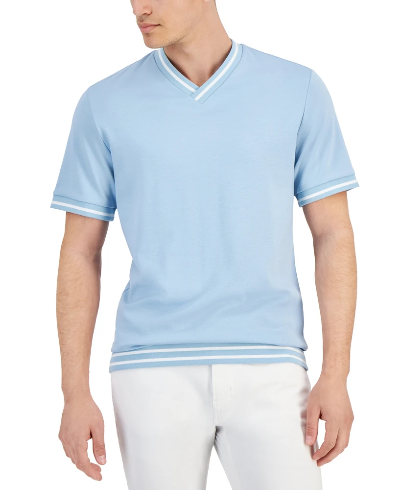 Macy's Alfani Men's Regular-Fit Tipped Ponte-Knit V-Neck T-Shirt, Created for Macy's