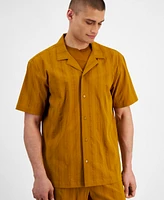 Macy's Alfani Men's Short Sleeve Textured Button-Front Camp Shirt, Created for Macy's