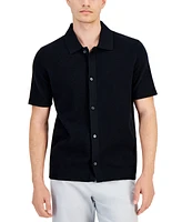 Macy's Alfani Men's Short Sleeve Textured Knit Button-Down Polo Shirt, Created for Macy's