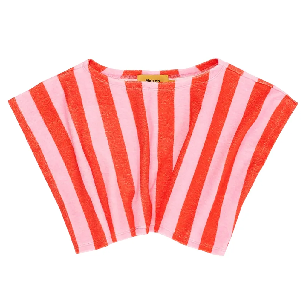 Maison Mangostan Child Terry T-shirt Pink And Red Stripes