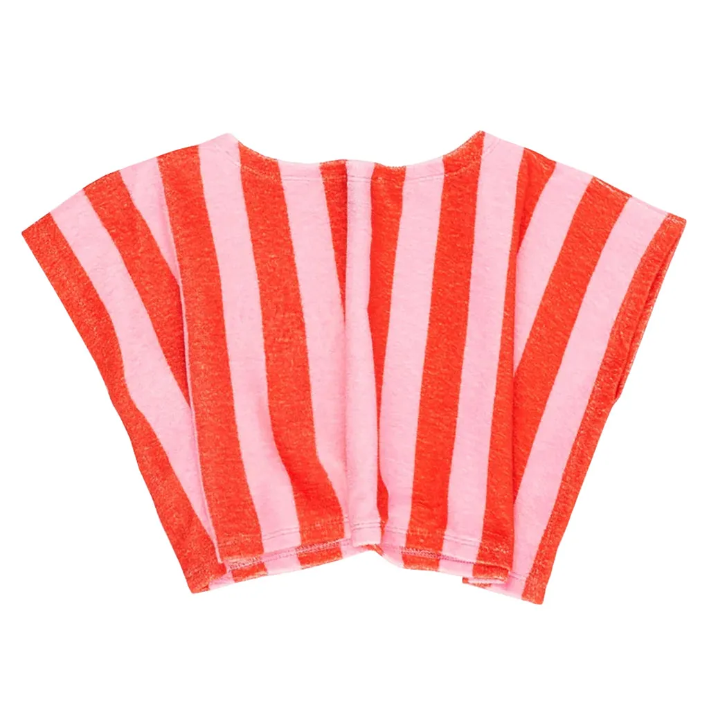 Maison Mangostan Child Terry T-shirt Pink And Red Stripes