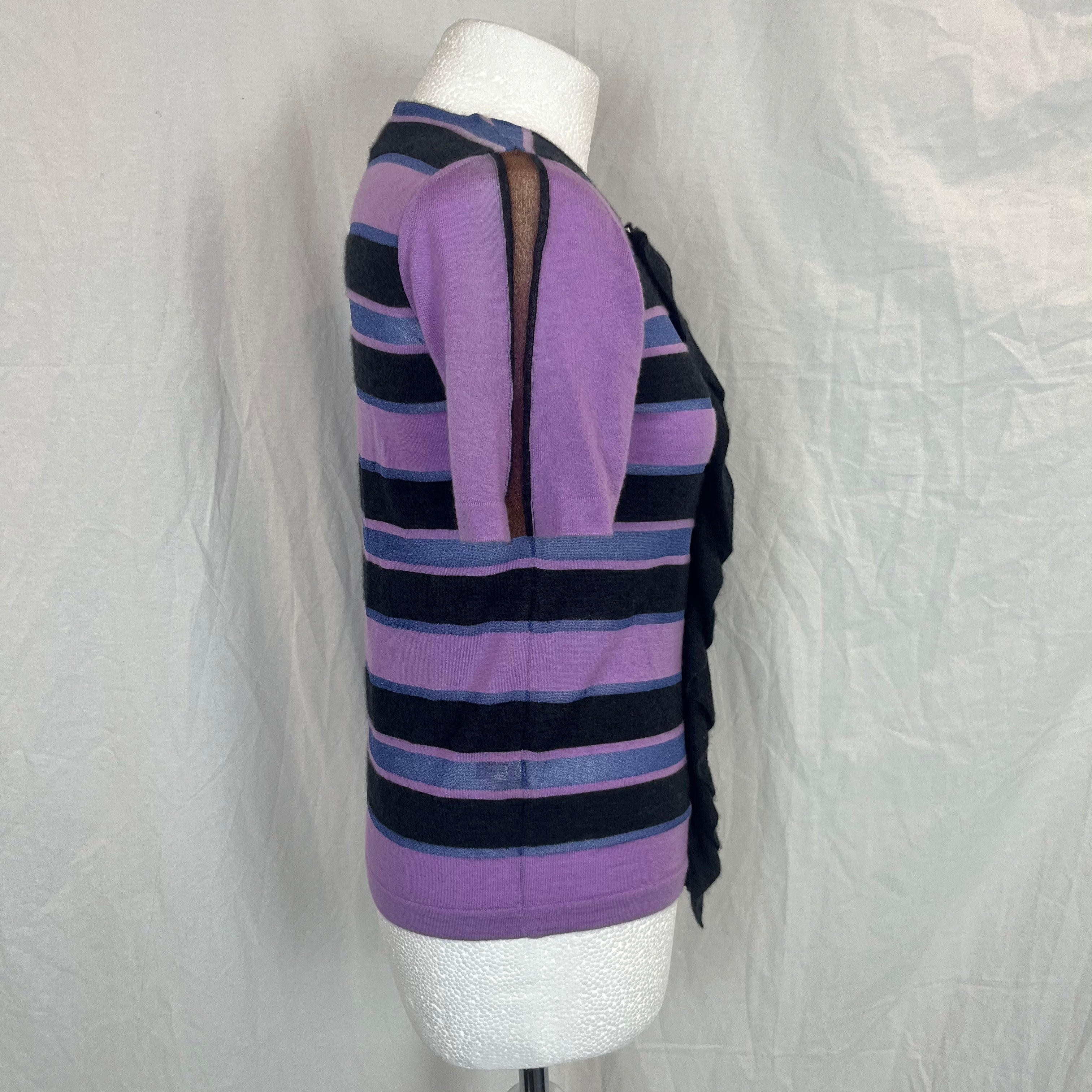 Marni Lilac & Charcoal Stripe Fine Cashmere Knit Cardigan S