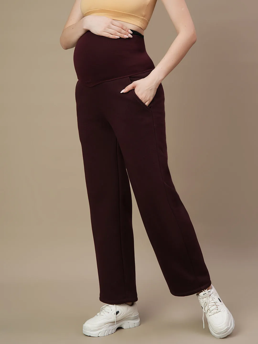 Maternity Fleece Wide-leg Pants- Winter