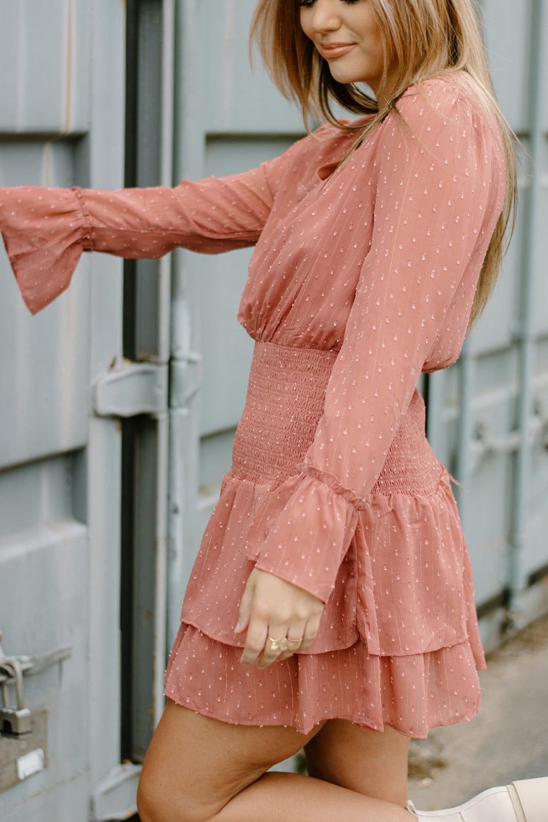 Mauve Ruffle Long Sleeve Dress