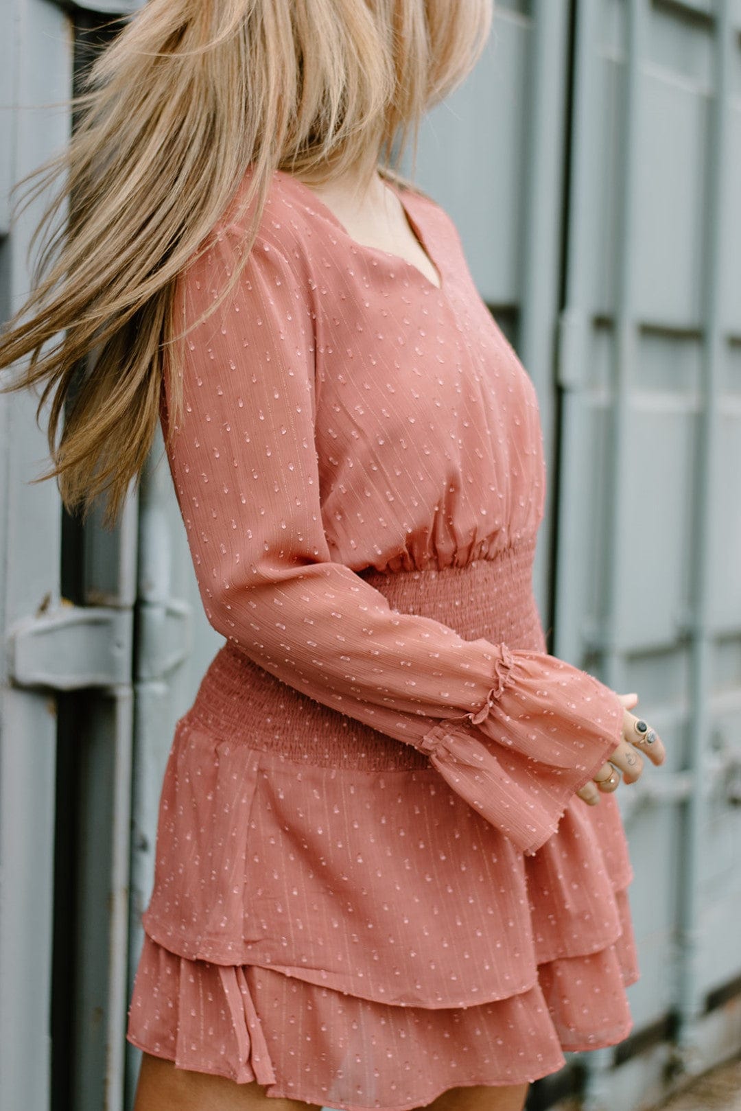 Mauve Ruffle Long Sleeve Dress