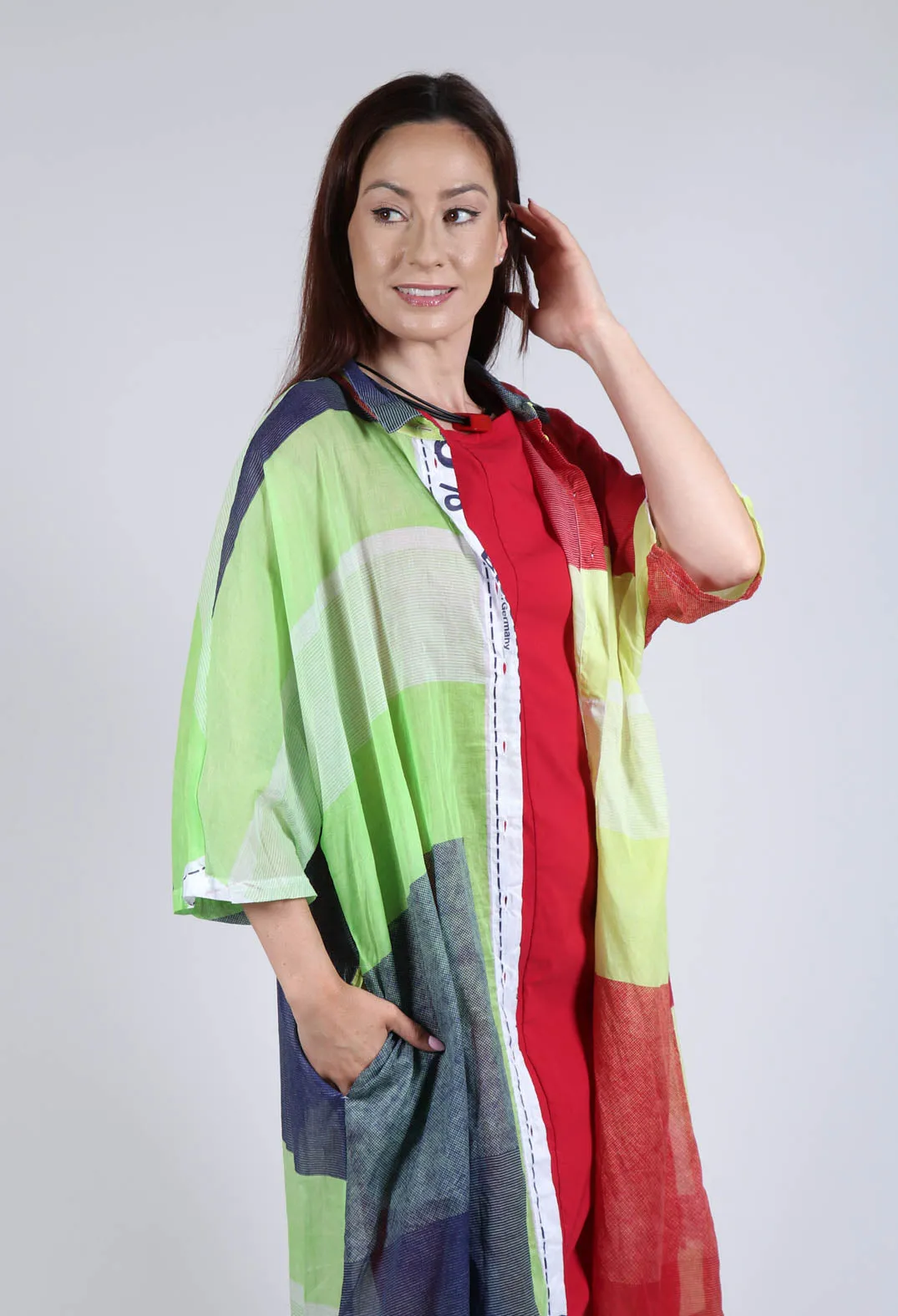 Midi Cotton Shirt Dress in Multicolour