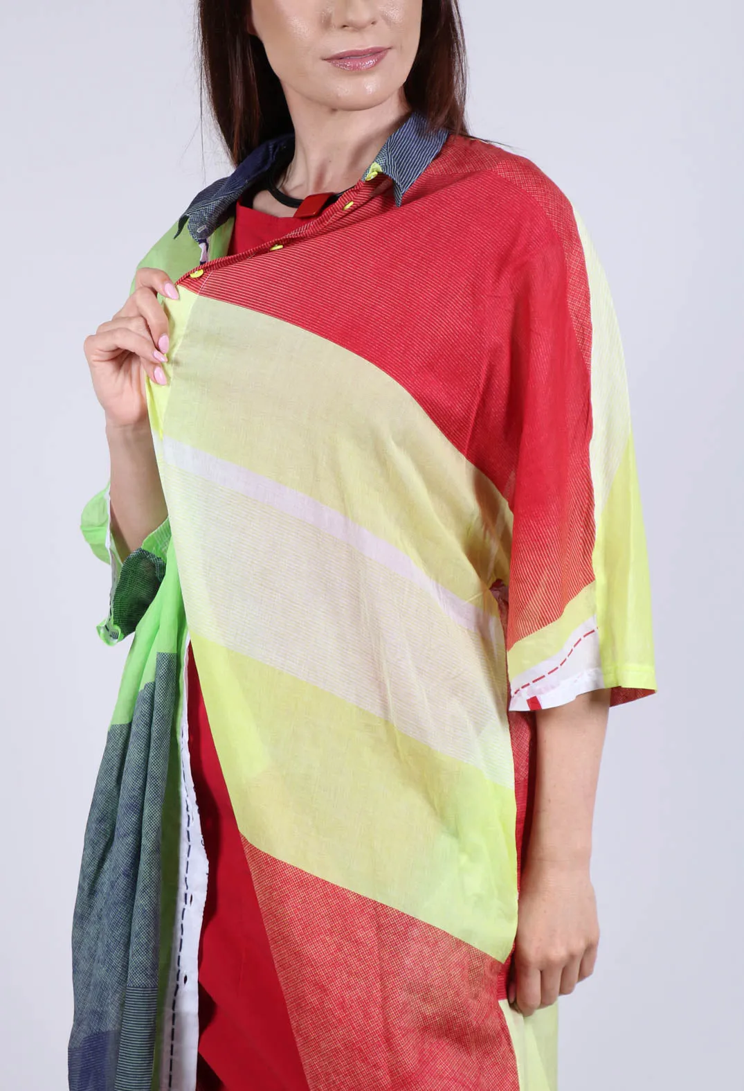 Midi Cotton Shirt Dress in Multicolour