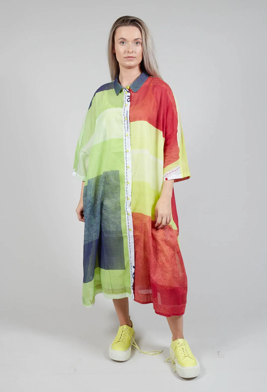 Midi Cotton Shirt Dress in Multicolour