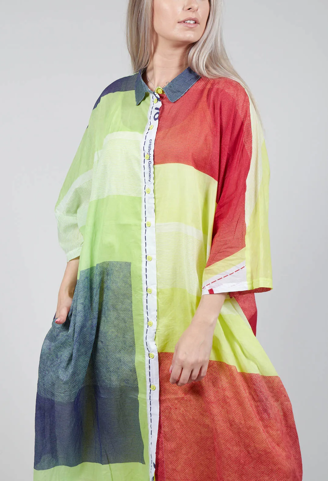 Midi Cotton Shirt Dress in Multicolour