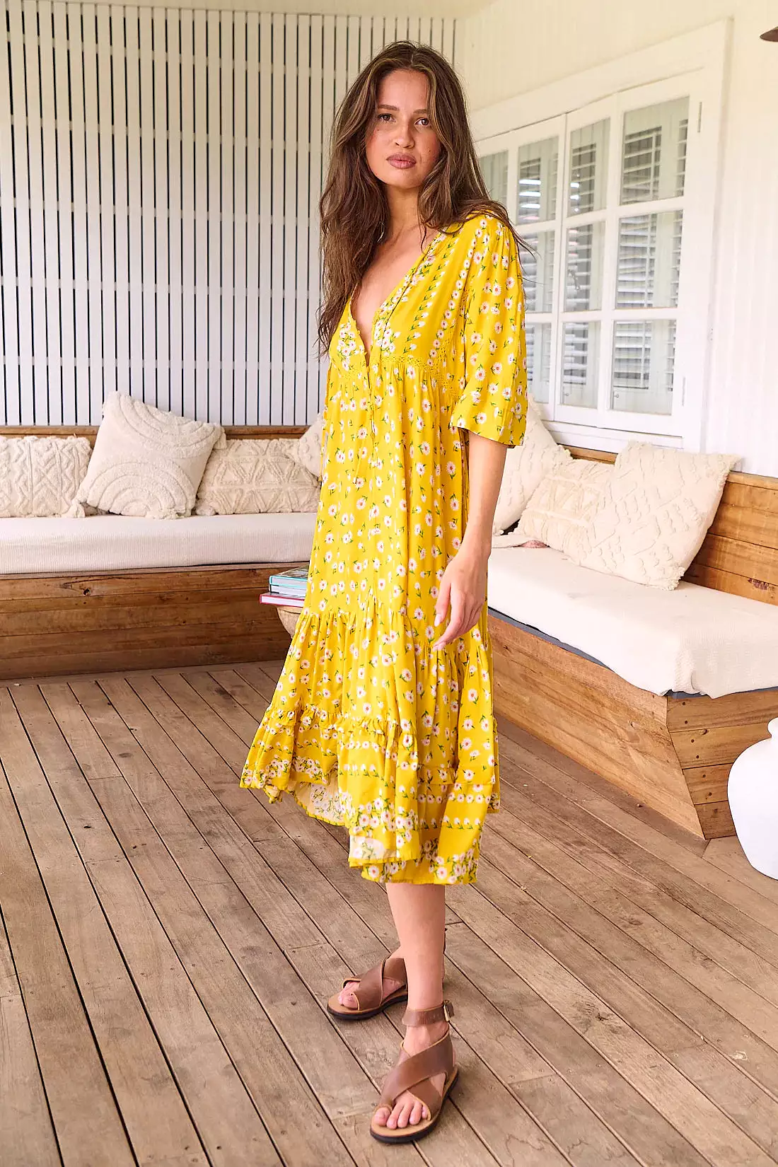 Monday Midi Dress Sunshine Daisy Print